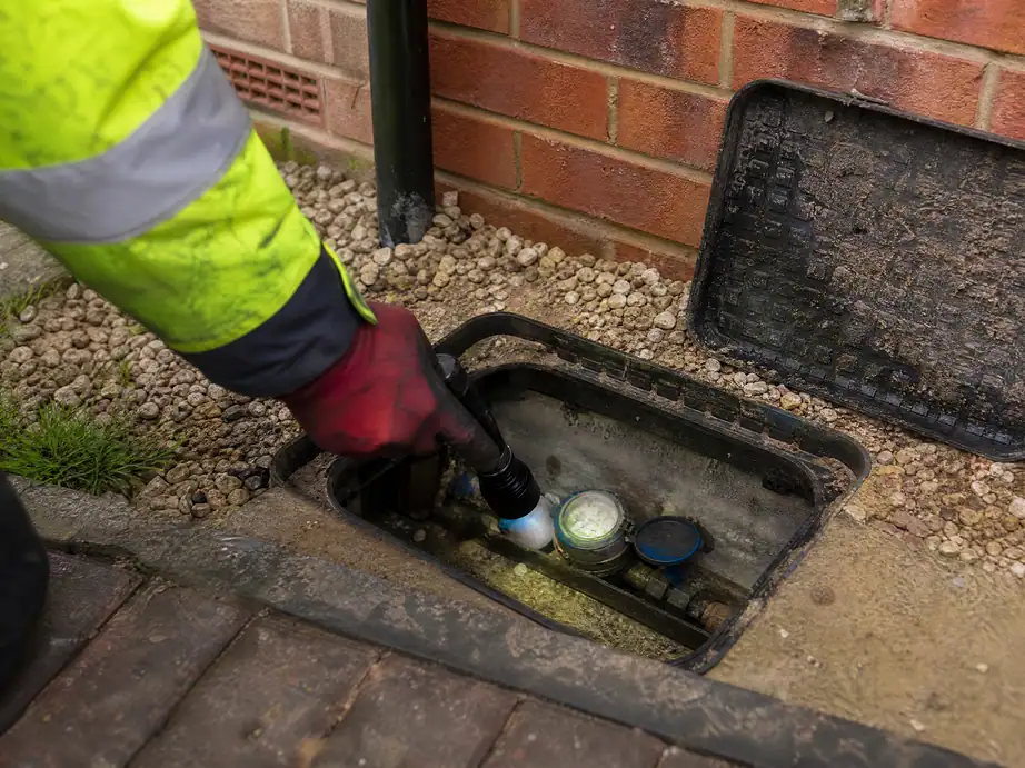 Water meter checked by torchlight to confirm a supply pipe leak, Nottingham