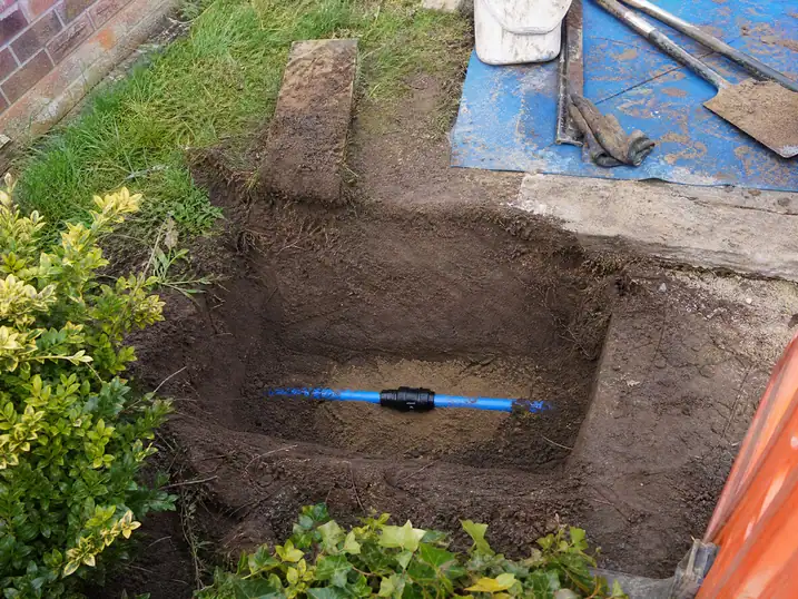The same supply pipe repaired with a compression coupling, Nottingham